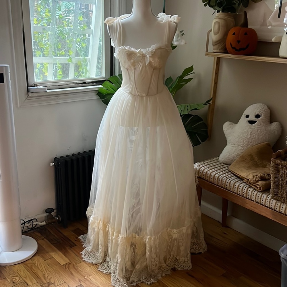 Gorgeous Widow brand Marie Antoinette style gothic floor length tulle gown